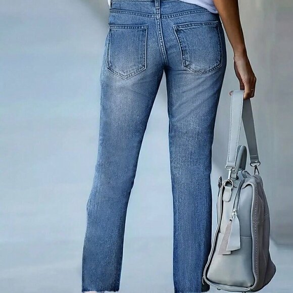 Medium Wash Casual Women's Double-Breasted Denim Jeans - Picture 3 of 4